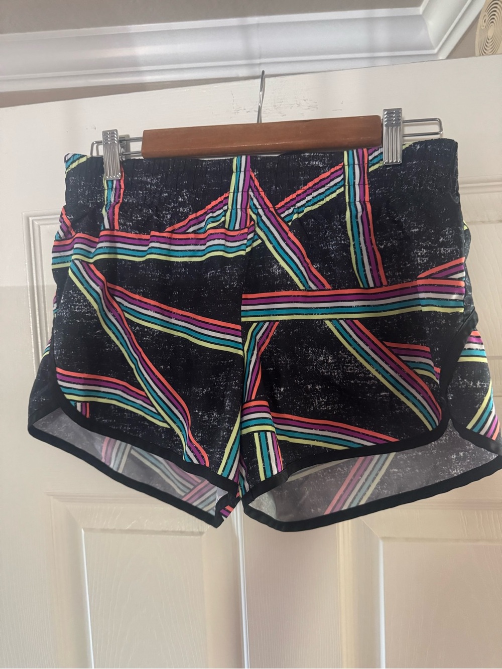 Danskin Black Athletic Shorts with Neon Stripe Pattern